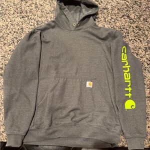 Carhartt Gray Hoodie with Neon Yellow Sleeve Logo
